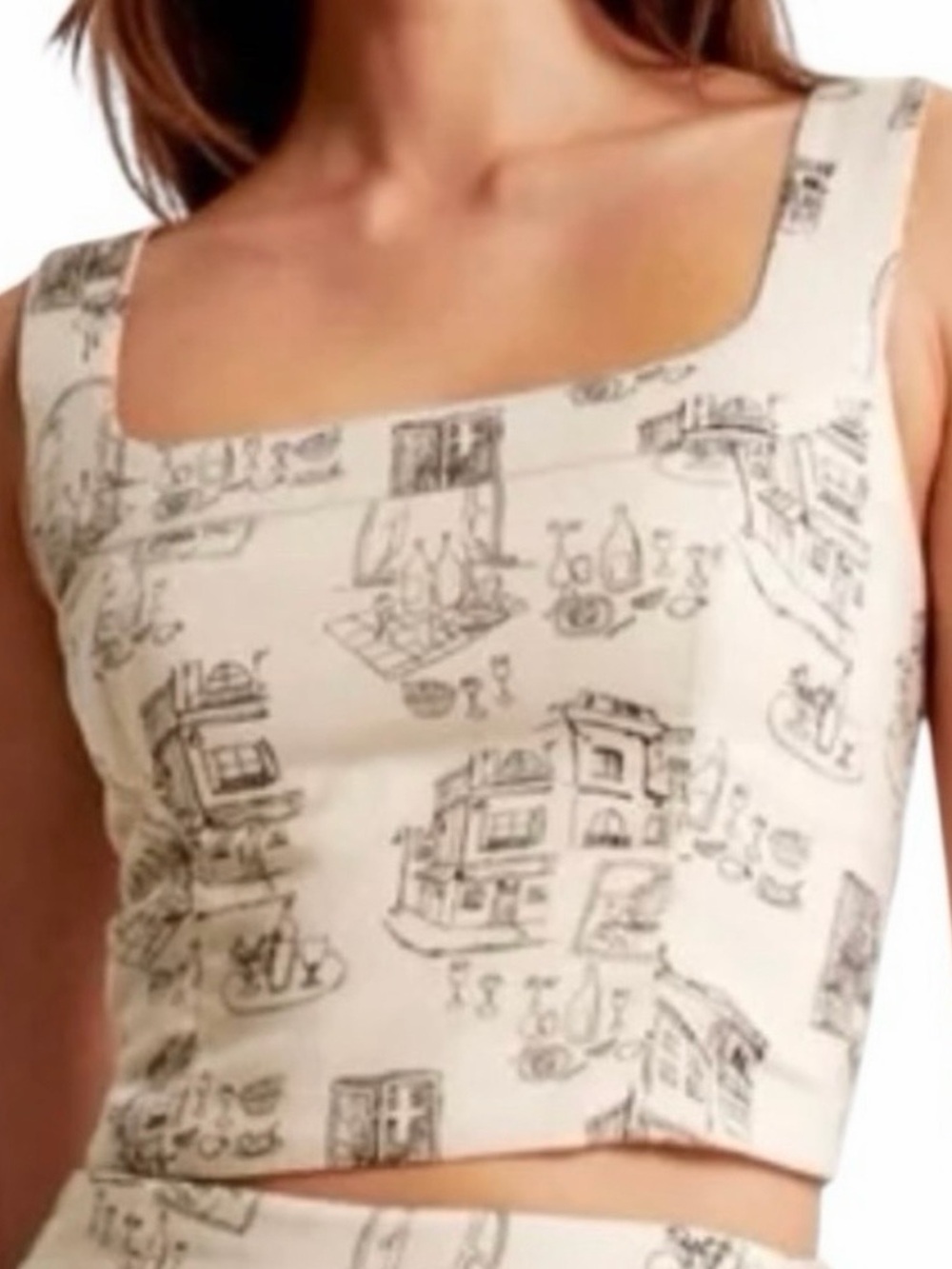 Abercrombie & Fitch Cream Printed Square-Neck Crop Top size S
